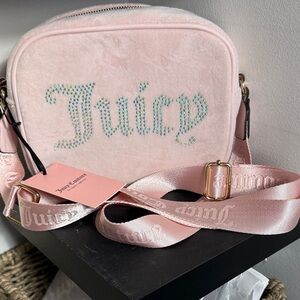 Juicy Couture Pink Crossbody with Crystal Logo and Satin Strap